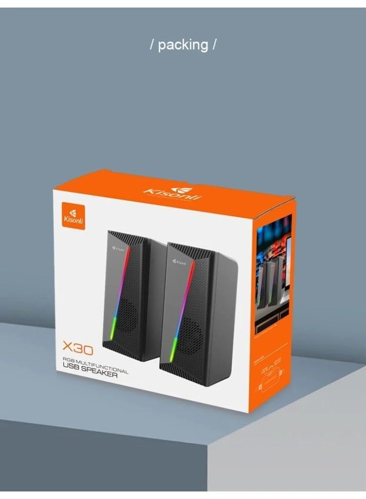 Kisonli x30 KISONLE SPEAKER  RGB Desktop Computer Speakers – 2.0 Channel Stereo – 10W Output – Black - Image 2